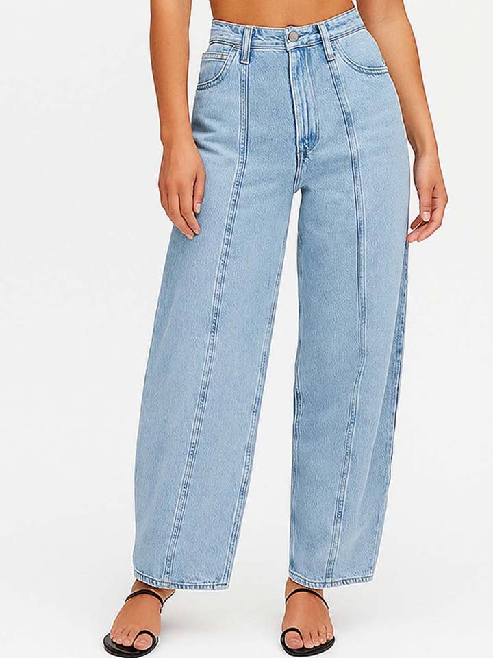 Ladies Stitch Zip Fly Wide Leg Denim Pants for wholesale by Sweetkama