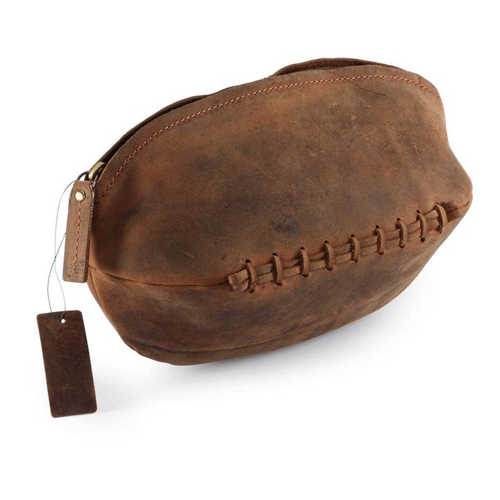 Venator Distressed Leather Rugby Ball Wash Bag for wholesale by Hydestyle London
