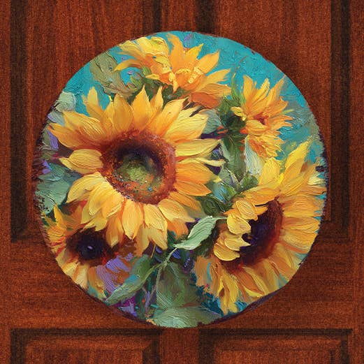 Rustic Fall Sunflower Welcome Sign | Round Wood Door Hanger Decor for wholesale by TX USA Corporation
