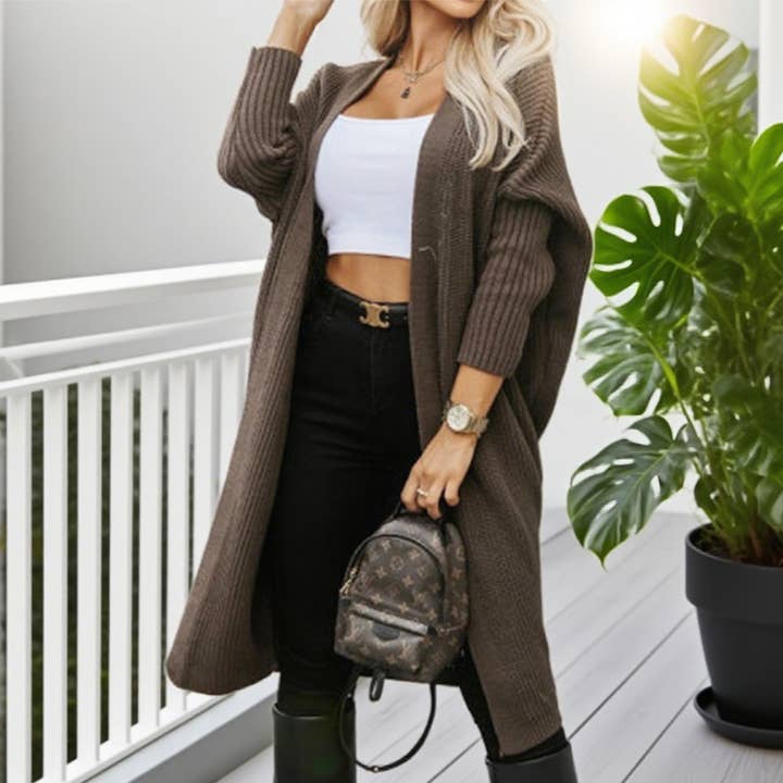 Loose solid color unbuttoned cardigan coat for wholesale by Lily Clothing