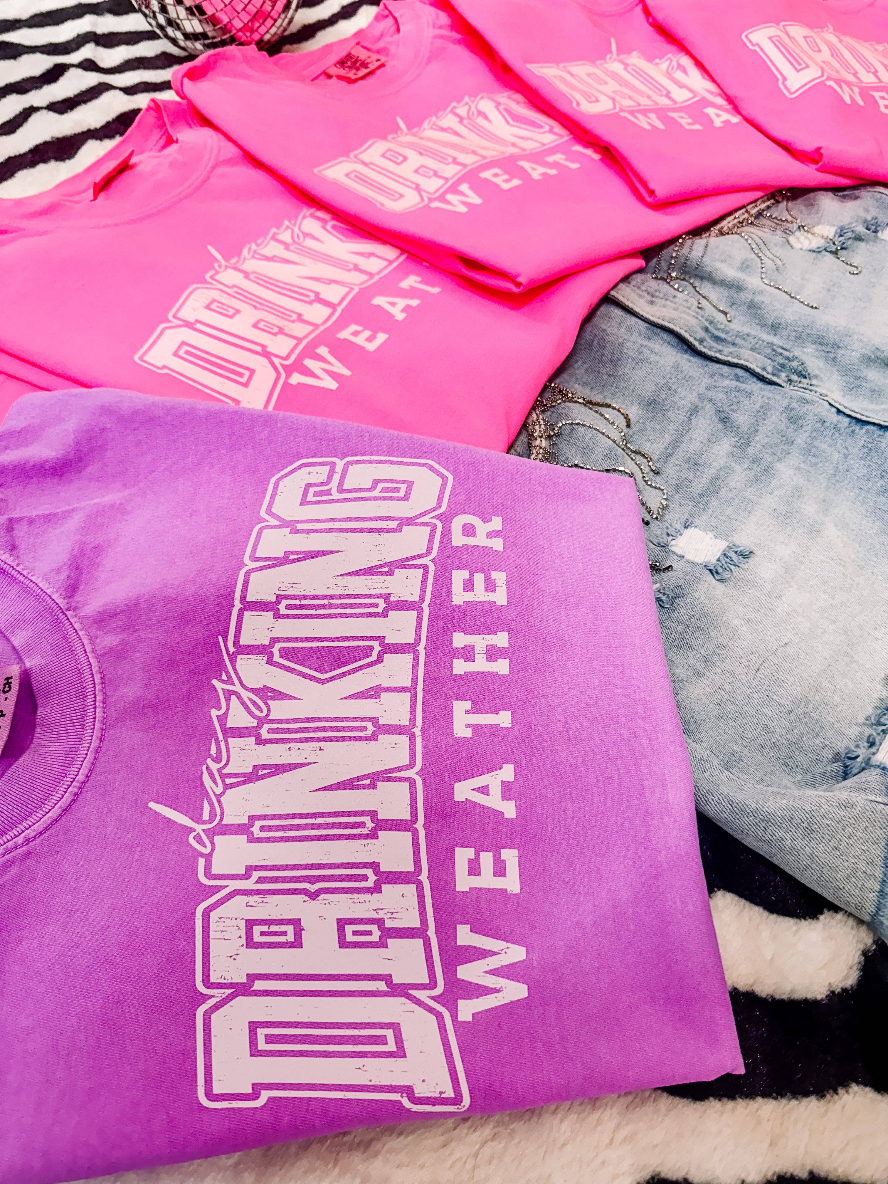 ZZ Threadz – Engroshandel T-shirt med print - Dame – Neon Day Drinking Weather Graphic Tee Comfort Farver6