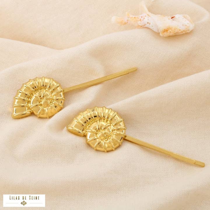 2 Marine Hair Clips Sea Snail Stainless Steel 0625105 for wholesale by Lilas de Seine
