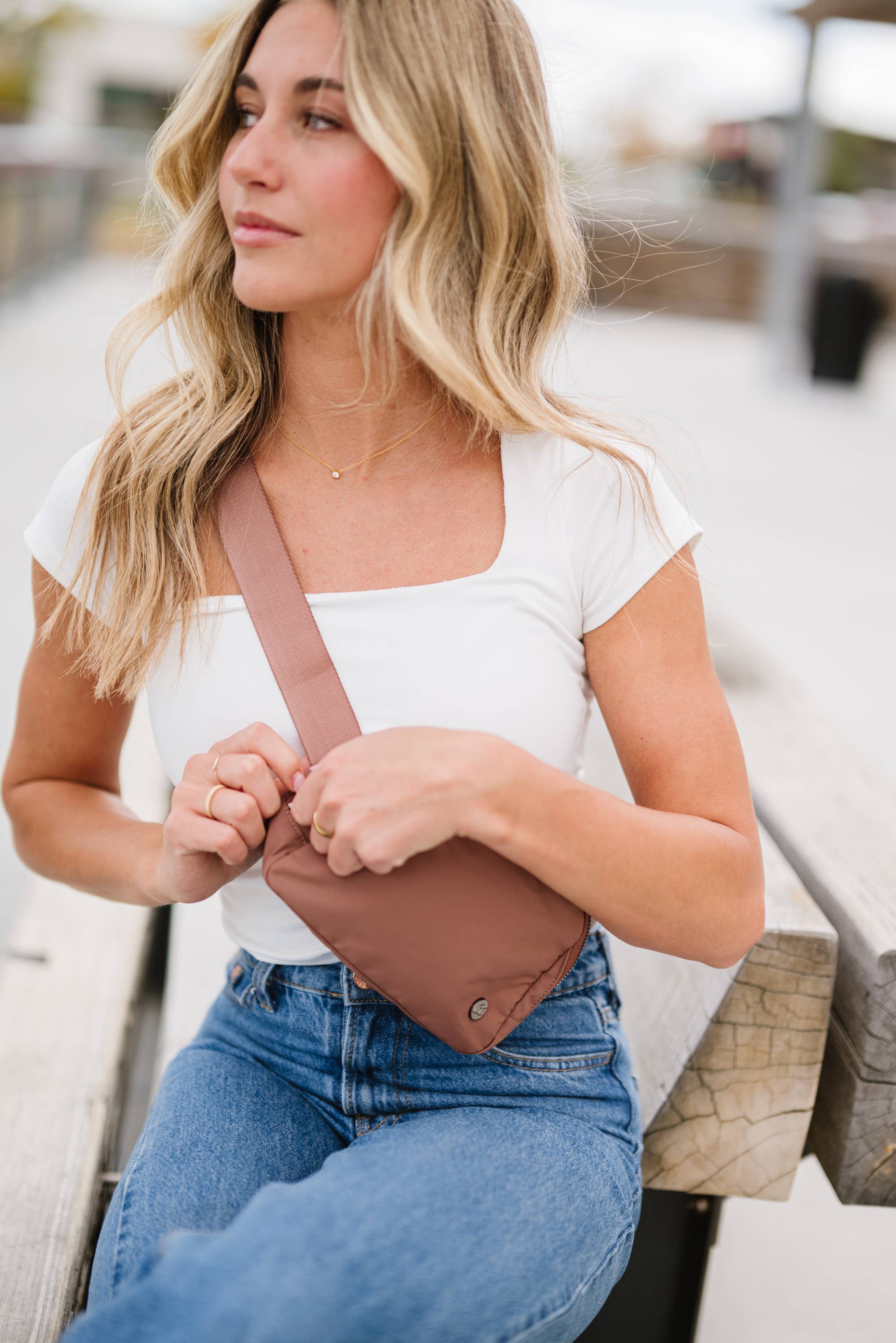 The Classy Cloth WS - Wholesale Belt Bag - Women's - Nylon Belt Bum Bag - Mocha RTS1