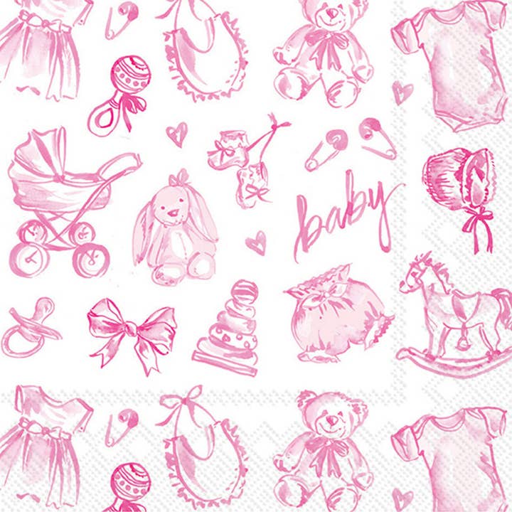 Lot de 20 serviettes à cocktail en papier Baby Toile Pink pour la vente par Boston International
