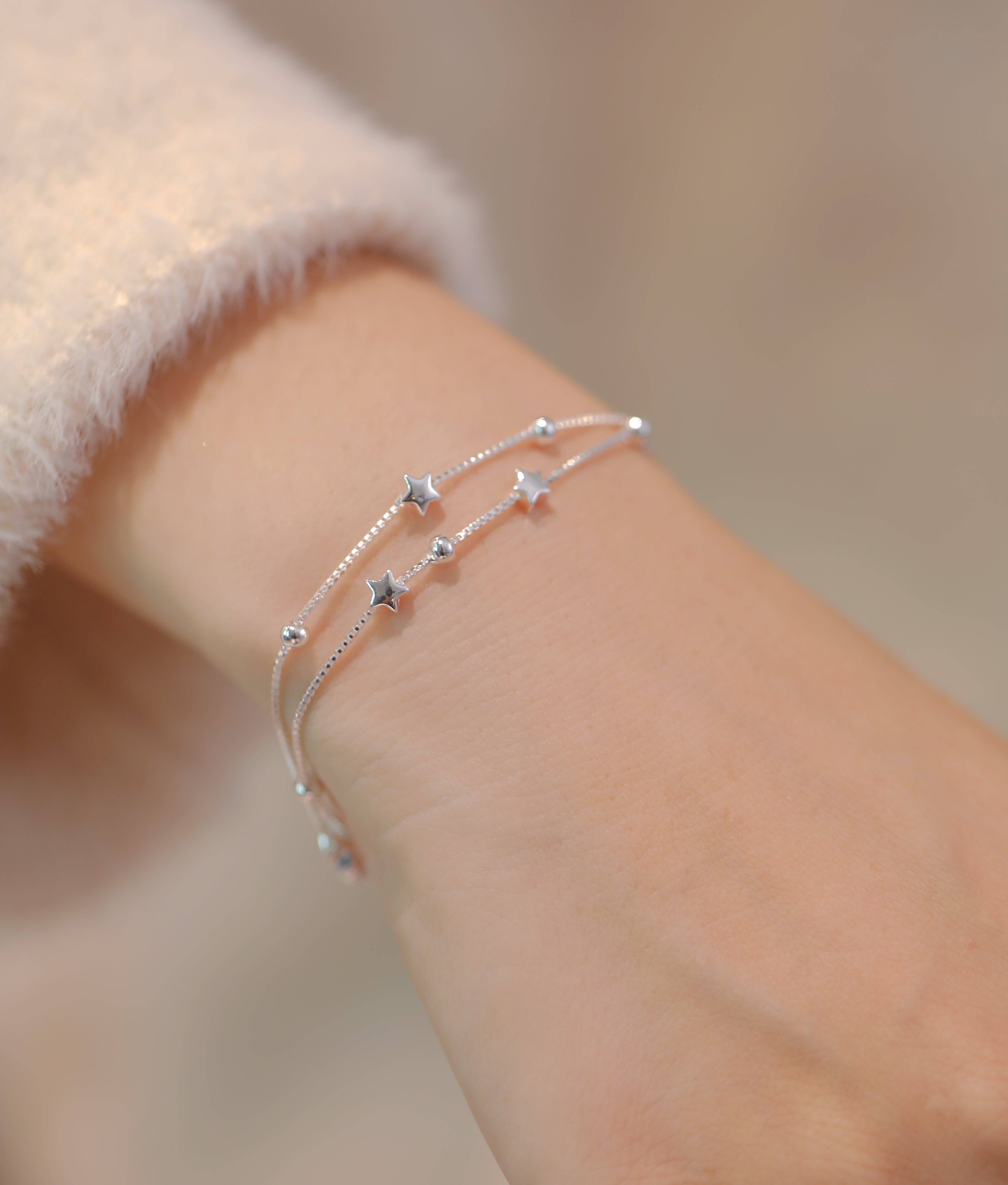 happyzzzsu - Vente Bracelets à breloques/pendentifs - Bracelet à étoiles à double couche en argent sterling 9257