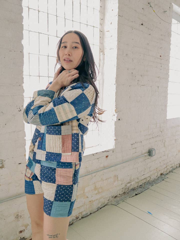 Giacca da lavoro trapuntata Indigo Checker per la vendita all'ingrosso da parte di Marvin Ruby