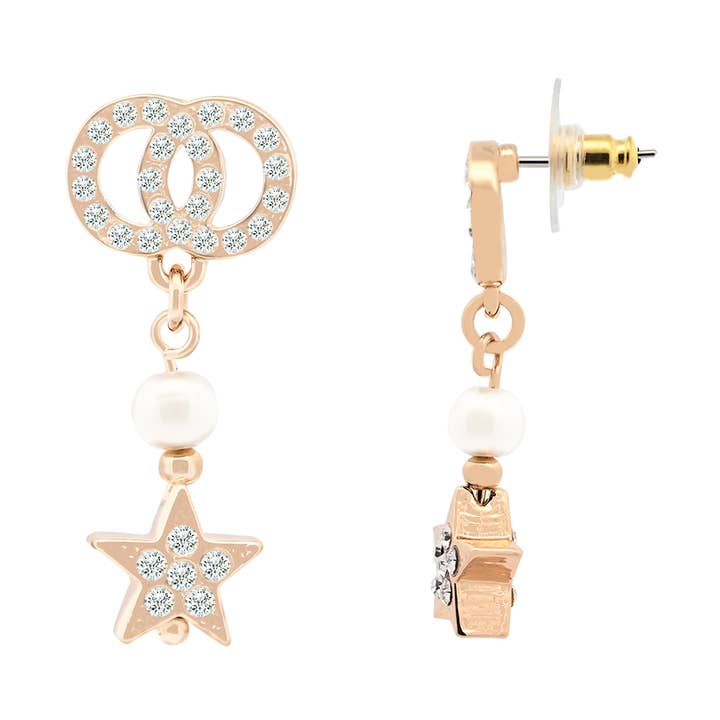 ORECCHINI STRASS DOPPIO CERCHIO CON PERLA E STELLA - S16001R per la vendita all'ingrosso da parte di AMORINO SRL