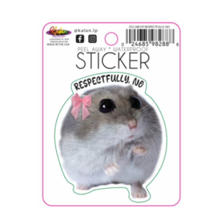 Respectfully, NO Hamster Die Cut Sticker (ON BACKER) for wholesale by Kalan