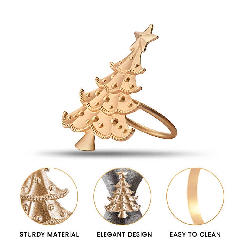 Decozen - Wholesale Napkin Ring - Golden Noel – Napkin Rings in Gold Christmas Tree Design, Elegant Decorative Dining Table Décor8