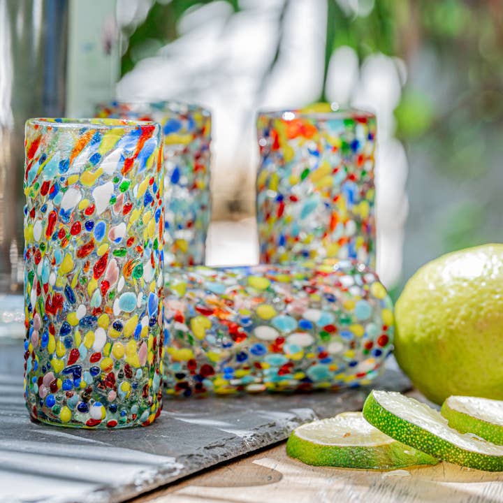 MEXTEQUIL - Wholesale Shot Glass - MEXTEQUIL Hand Blown Shot Glasses Set of 4 2 Oz -Confetti4