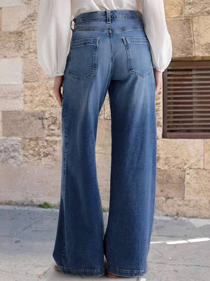 Blue Vintage Wide-Leg Embroidered Casual Jeans for wholesale on Faire
