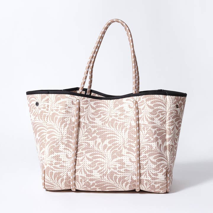 GRAND SAC CABAS EN NÉOPRÈNE IMPRIMÉ PALMIER BEIGE pour la vente par Pop Ups Brand