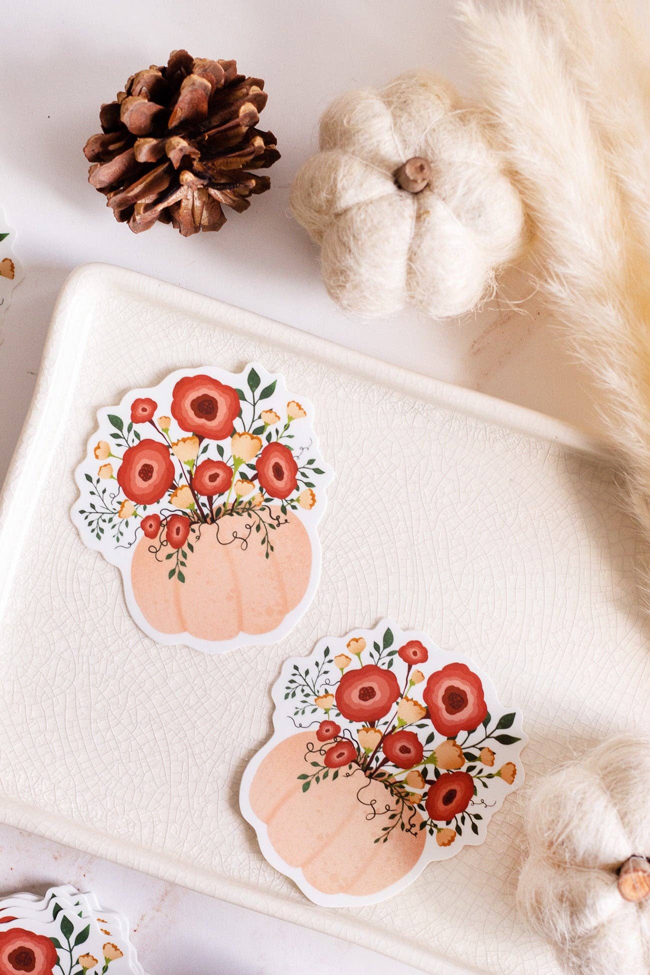 The Print Pantry - Wholesale Sticker - Floral Pumpkin Sticker1