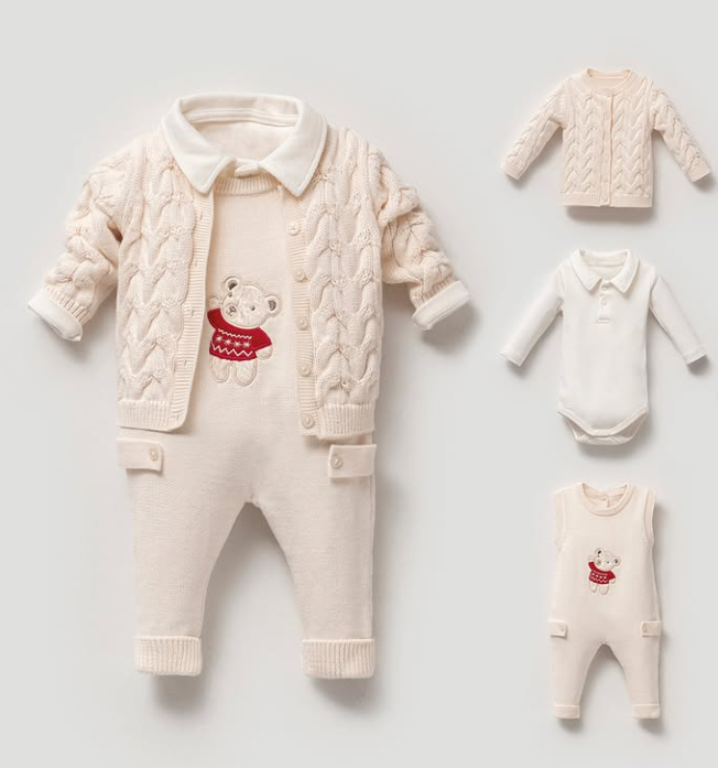 Nipperland - Wholesale Clothing Set - Baby - Cotton Baby Outfit – 3-Piece Set with Teddy Bear Embroidery2