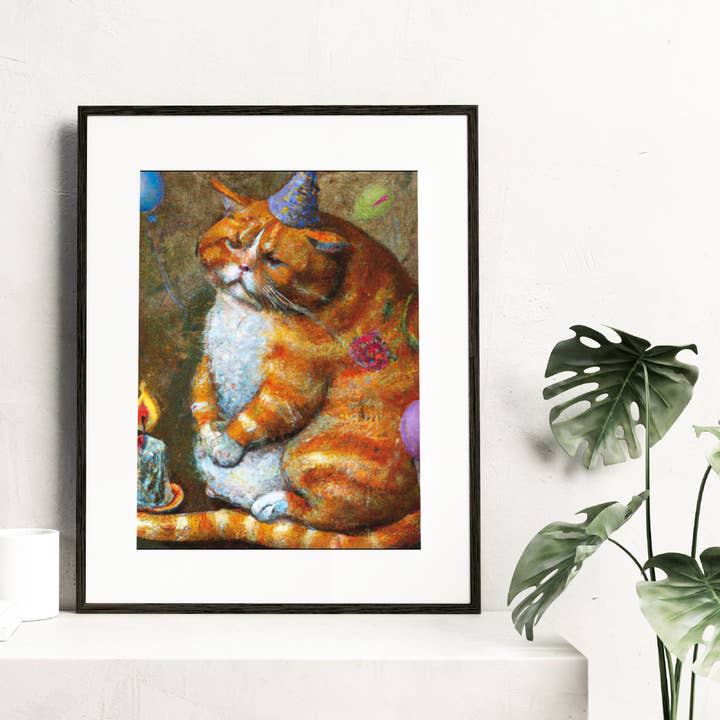 Art Print - Unhappy Birthday Renaissance Fancy Cat for wholesale by The Wolfshop