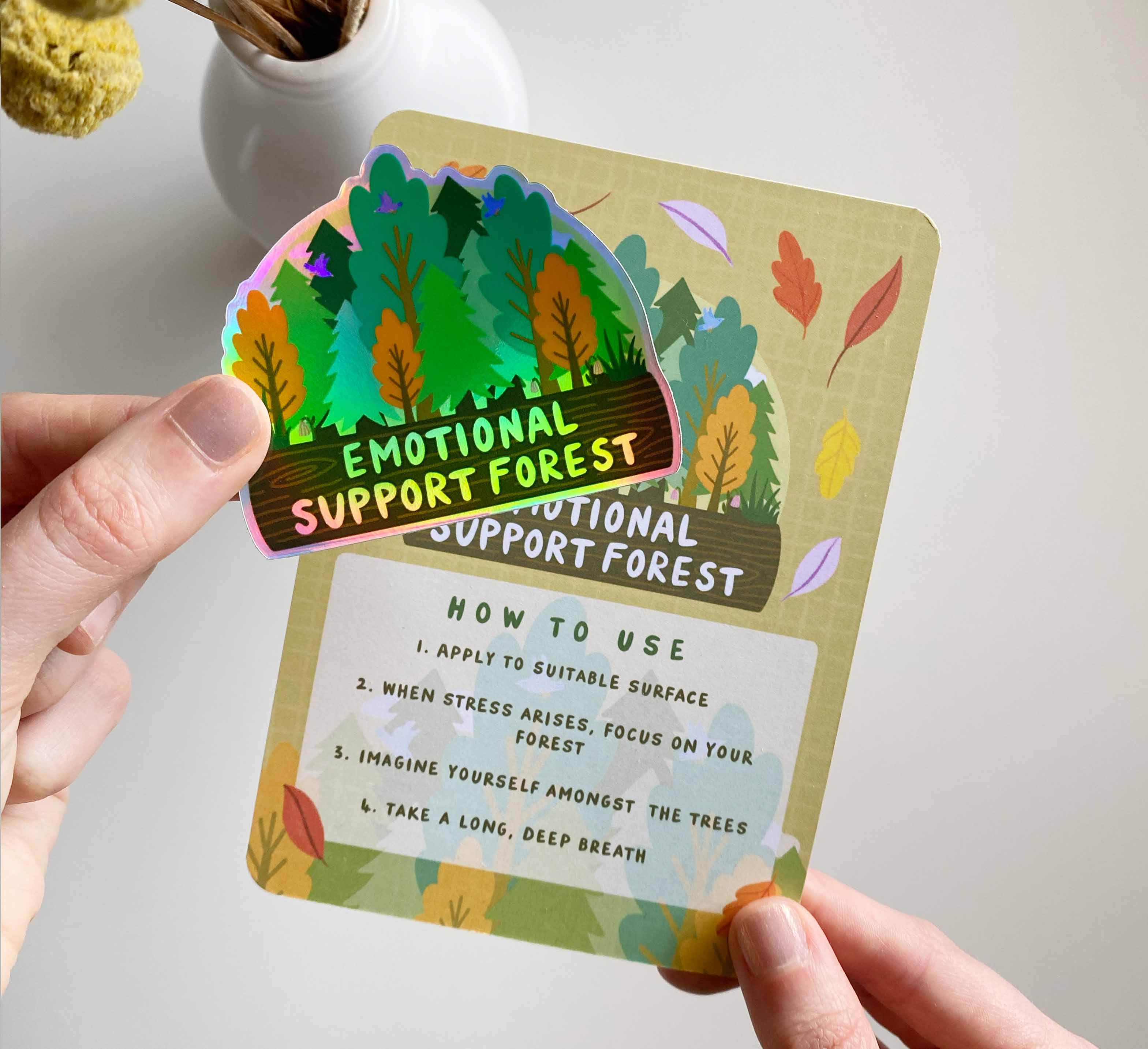 Sentient Stories - Wholesale Sticker - Holographic Sticker Card - Emotional Support Forest1