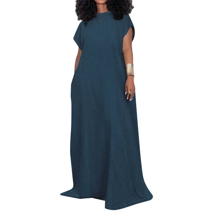 Blue Women Fashion Casual Simple Plus Size Sleeveless Backless Denim Dress for wholesale on Faire