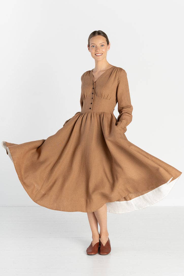 Son de Flor – Großhandel Kleid – Damen – Diane – Leinen-Midikleid mit V-Ausschnitt10