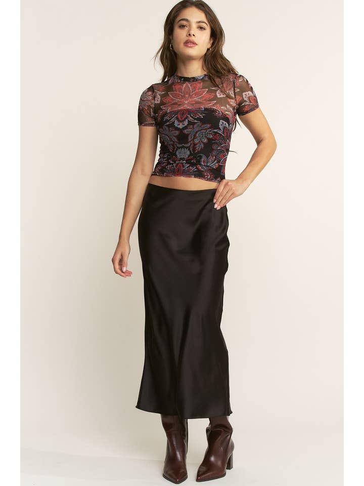 YNEZ - Wholesale Blouse - Women's - Boho Paisley Crew Neck Mesh Dressy Cocktail Top Tee19