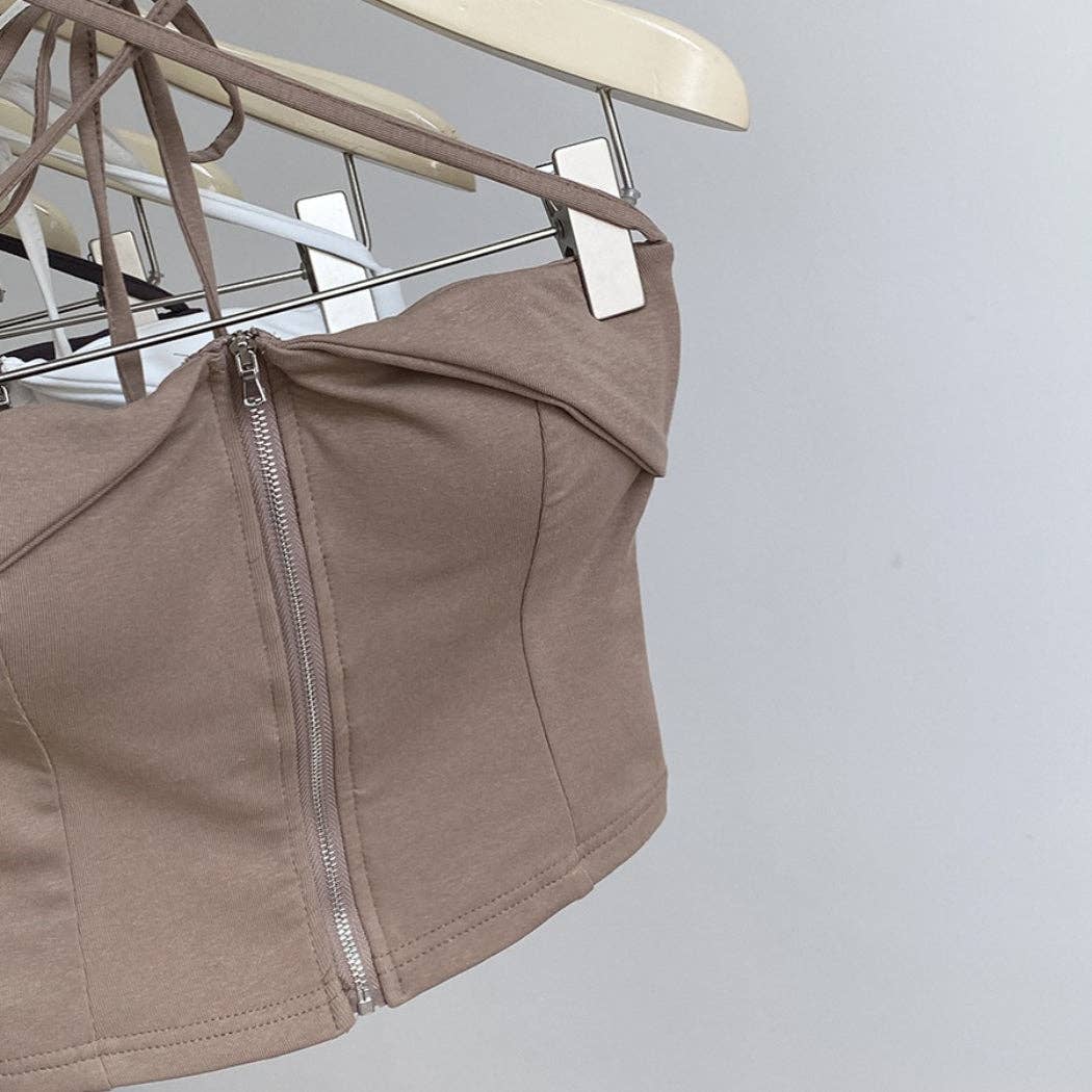 Funkyrel® Atzbranding Limited – Großhandel Bluse – Damen – Vesty - Ärmelloses Top mit Reißverschluss und Neckholder-Ausschnitt7