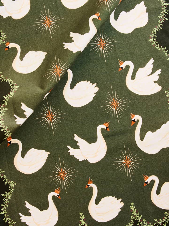 Celestial Swans Green Tea Towel for wholesale by One & Only Paper