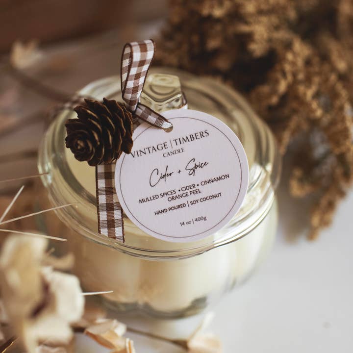 Cider & Spice Pumpkin – Fall Harvest Candle\ Pumpkin Apple for wholesale by Vintage Timbers Candle by Lola & Dunelly