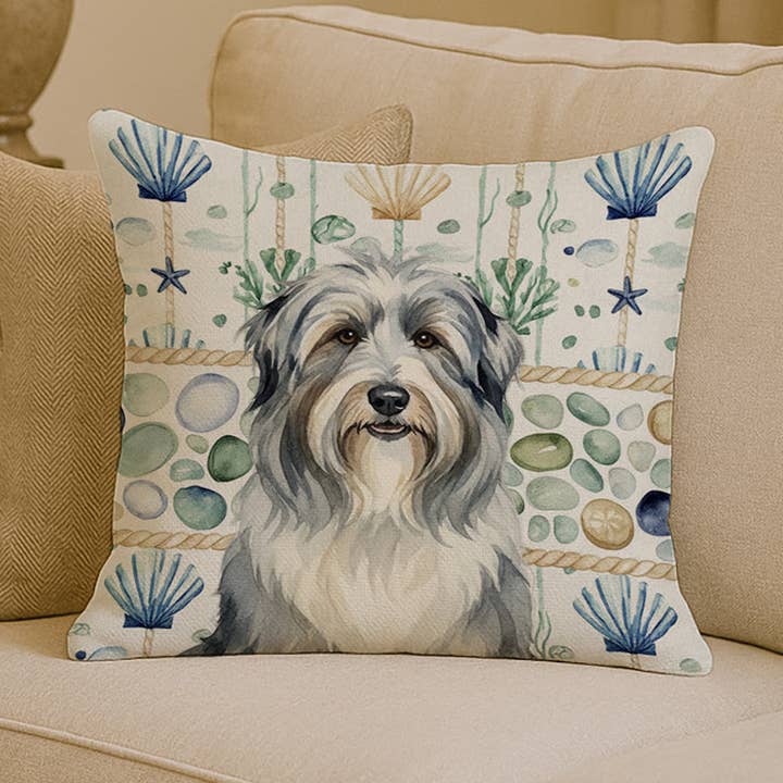 Bearded Collie Coastal Sea Glass Pillow 14x14 WDK6903 for wholesale by Caroline's Treasures