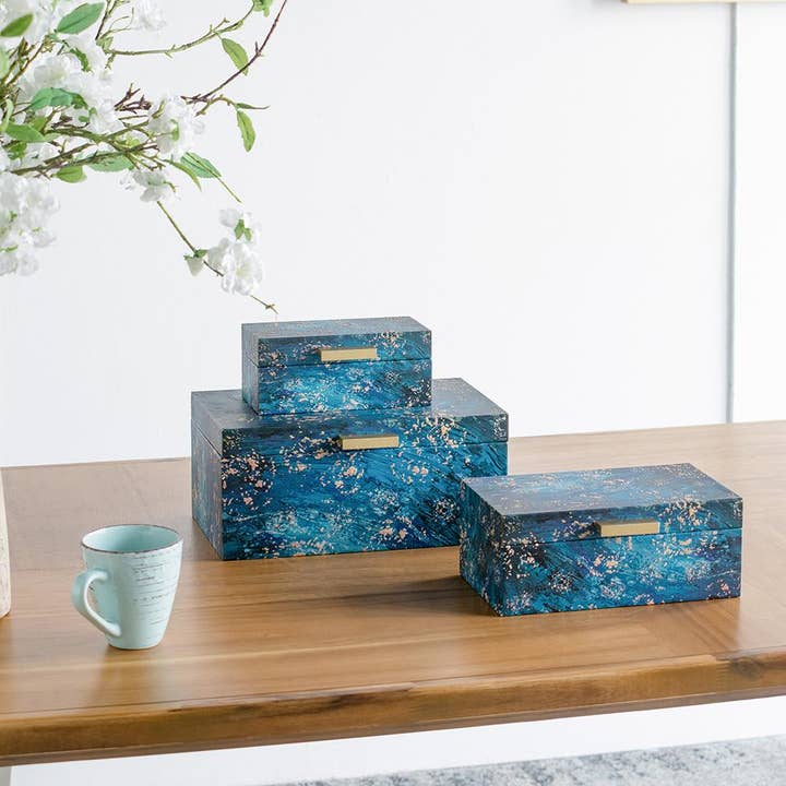 A&B Home Group Inc. - Vendita all'ingrosso Scatole decorative - Set di 3 Scatole Decorative, Blu con Dettagli Dorati6