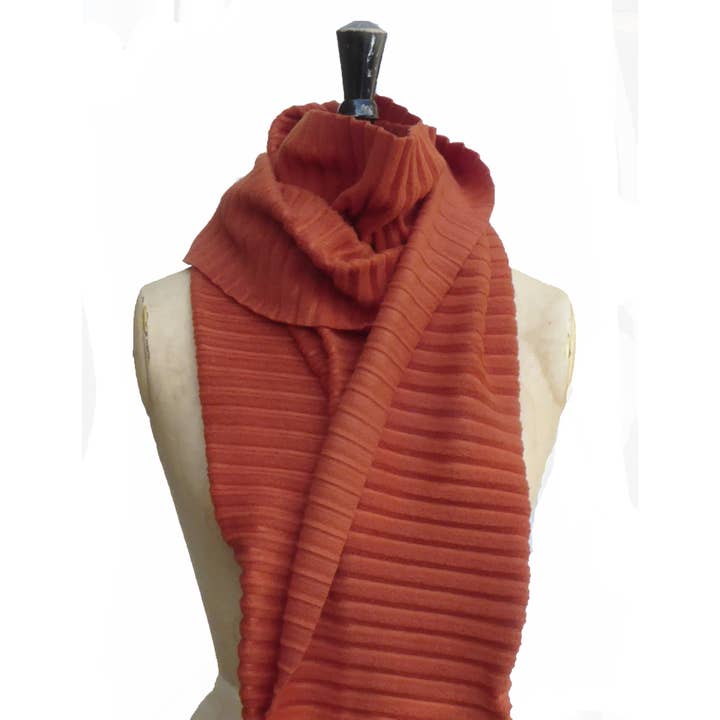 Long Pleated Scarf - Rust for wholesale by Anna Falcke