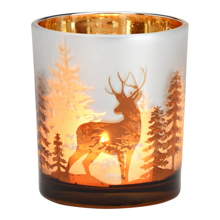 Wurm - Wholesale Candle Holder - Glass Candle Holder Deer Winter Forest Decor, Champagne (W/H/D) 7x8x7cm1