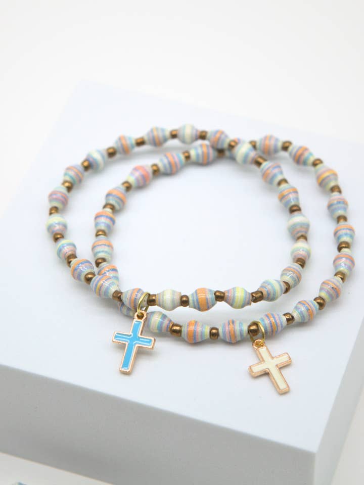 Cross Charm Stretchy Bracelet for Easter for wholesale by The Bead Project by TWOPU