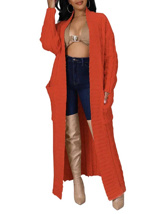 MB Fashion Wholesale - Wholesale Cardigan - Women's - MB FASHION Cable-Knit Long Cardigan with Pockets 073AT10