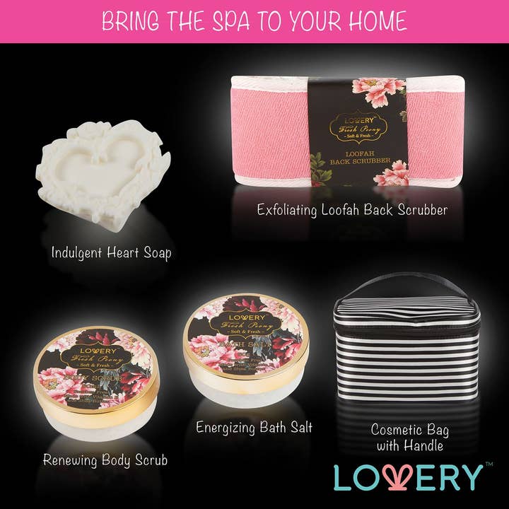 Lovery - Wholesale Bath & Body Set - Home Spa Gift Basket, Bath & Body Set - Fresh Peony in Bag
