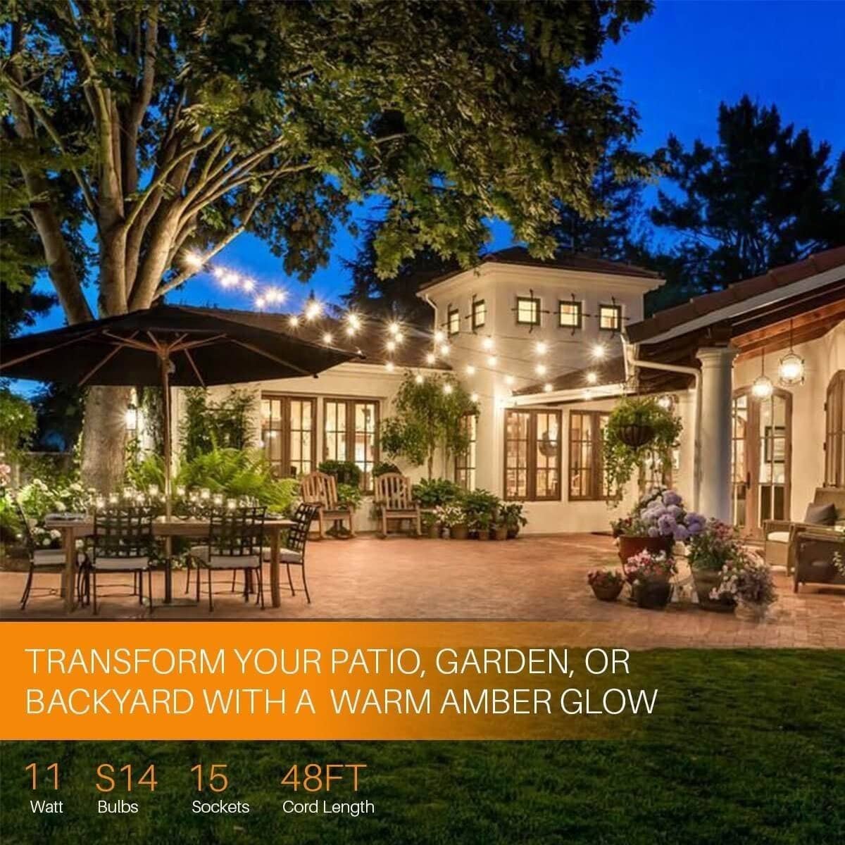 YI LIGHTING LLC - Wholesale String Lights - 48FT 24-Bulb Outdoor Standard LED String Light Shatterproof5