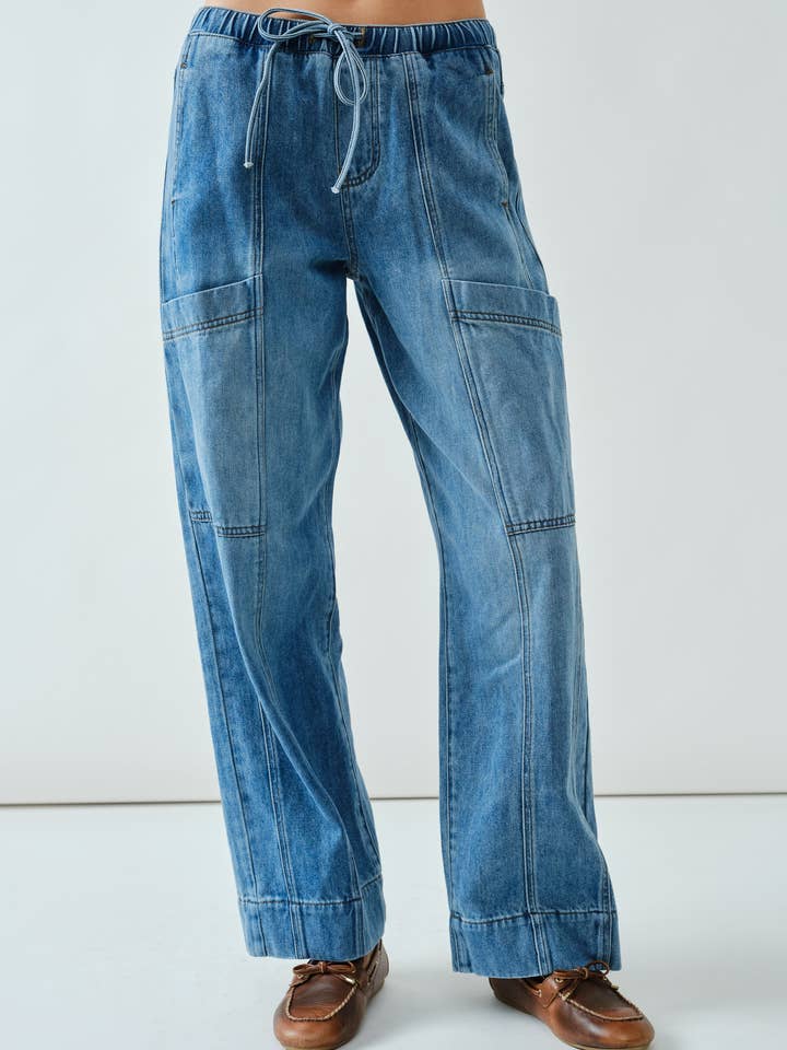 AJP5229 DRAWSTRING WAIST STRAIGHT SOFT DENIM PANTS for wholesale by Aaron & Amber