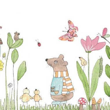 Lykønskningskort „Lille mus og hans nye tørklæde“ for engroshandel hos Elle Bee Art Studio