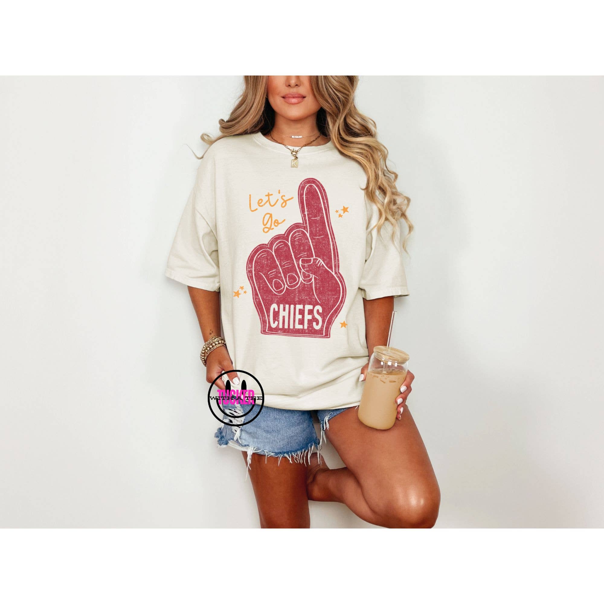 Tucker with a Tee - Wholesale T-Shirt (Graphic) - Women's - LET'S GO CHIEFS FOAM FINGER - COMFORT COLORS TEE