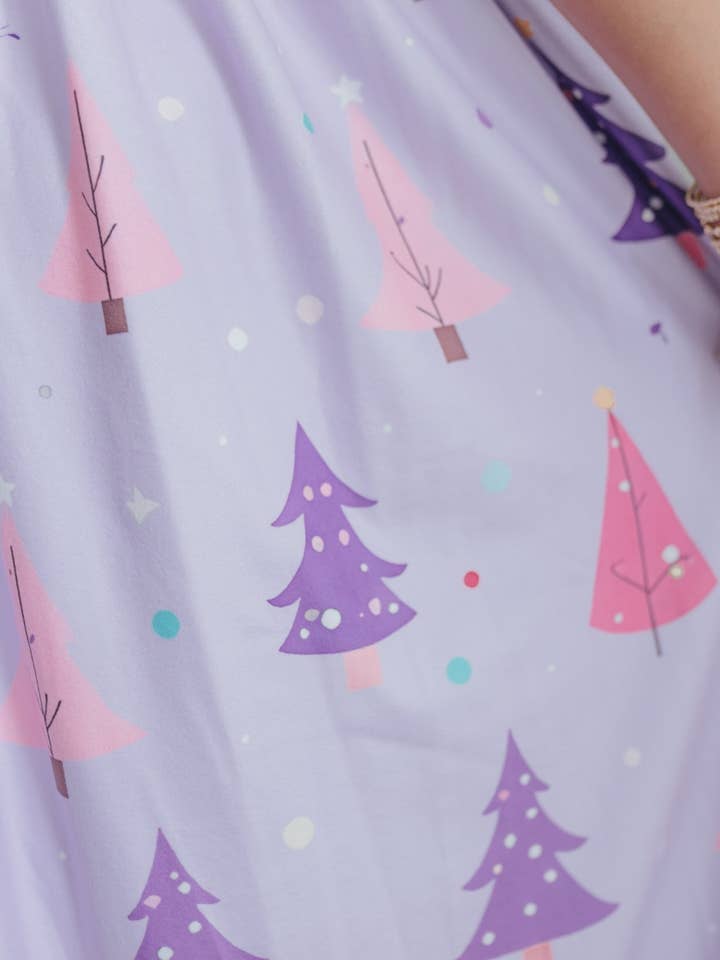 Oopsie Daisy - Wholesale Nightdress - Kids - Girls Purple Christmas Tree Holiday Ruffle Lounge Play Gown2