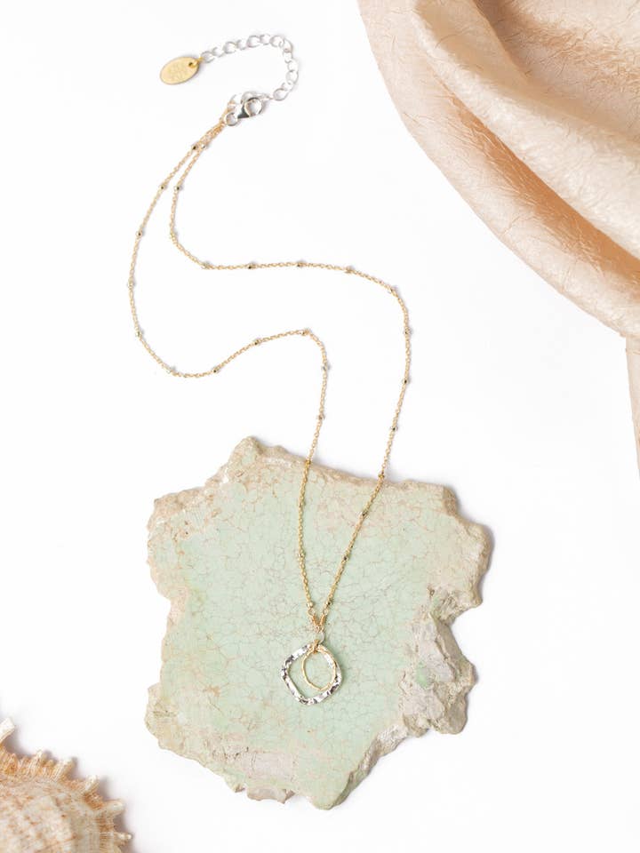 Serenity 16-18" Silver And Gold Hammered Hoops Simple Neckla for wholesale by Anne Vaughan Designs Jewelry