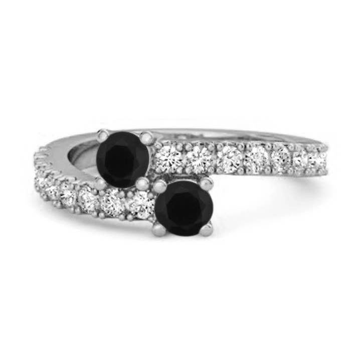 Anello Elegante Bypass Pavé Toi et Moi con Spinello Nero - Argento Sterling per la vendita all'ingrosso da parte di Star Joya