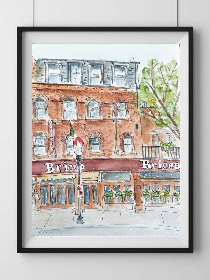 Watercolor Painting of Bricco Restaurant in Boston North End for wholesale by KEC Paints