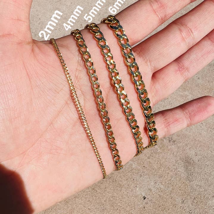 The Bead Bazaar - Wholesale Link & Chain Necklace - Wholesale 2mm Curb Gold Filled Chains, 18KT Gold Filled Cuban Link Chain, Thin Curb Chain, Bulk Wholesale Curb Chain, Mens Gold Chain Wholesale