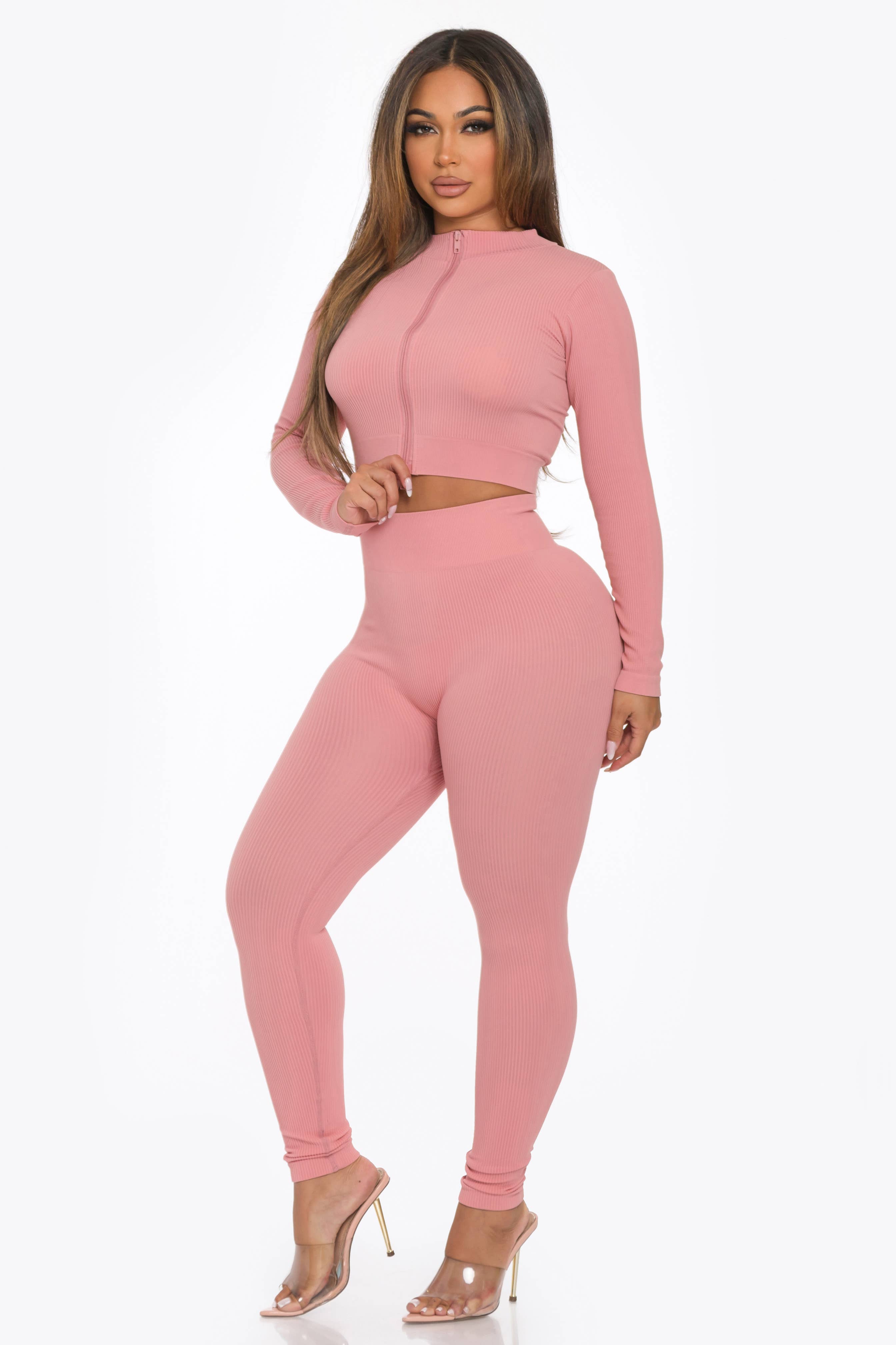 Lime All the Time – Großhandel Set aus Oberteil und Hose (NICHT Loungewear) – Damen – 2-teiliges Set aus Crop-Top und Leggings mit langem Reißverschluss, ohne Nähte6