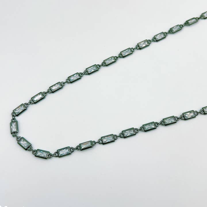 findings4uGem - Wholesale Link & Chain Necklace - CZ Rectangle Diamond Micro Pave Link Chain By Yard, CH0092