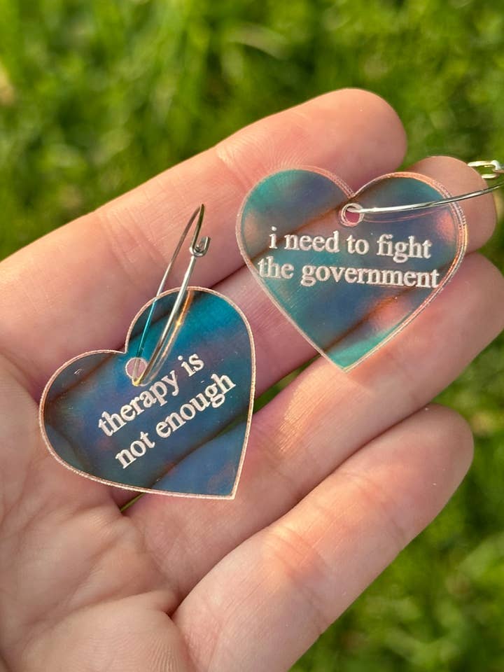 I Need To Fight The Government Heart Hoop Earrings for wholesale by ShlemonArt