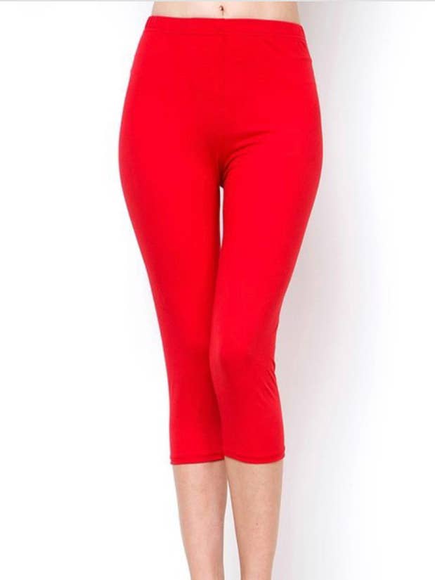 Solide rote Leggings im CAPRI-Stil, EINHEITSGRÖSSE für den Großhandel von Love 4 Leggings