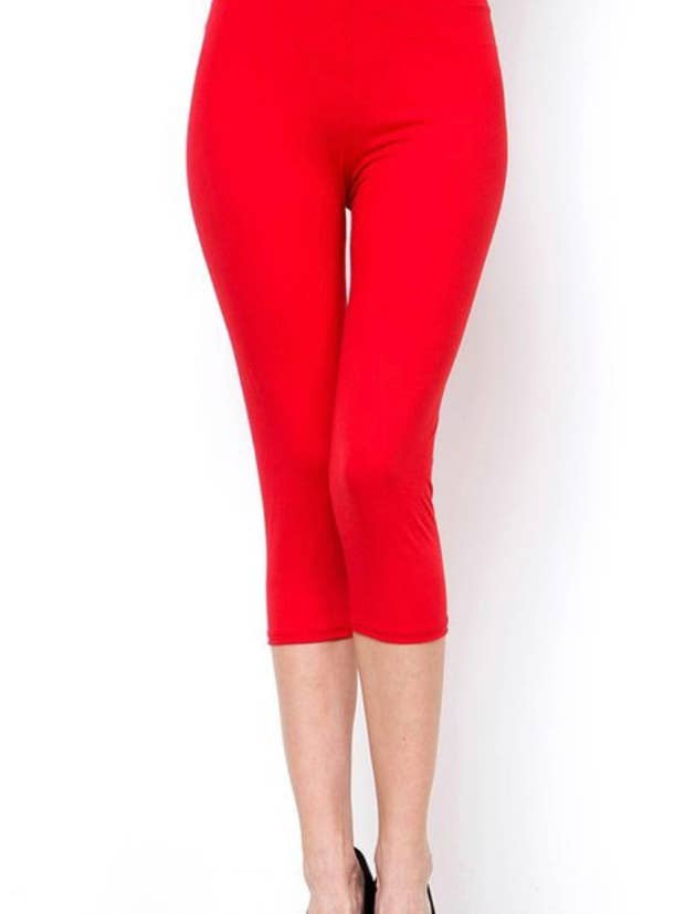 Leggings Capri vermelho sólido tamanho único por atacado de Love 4 Leggings