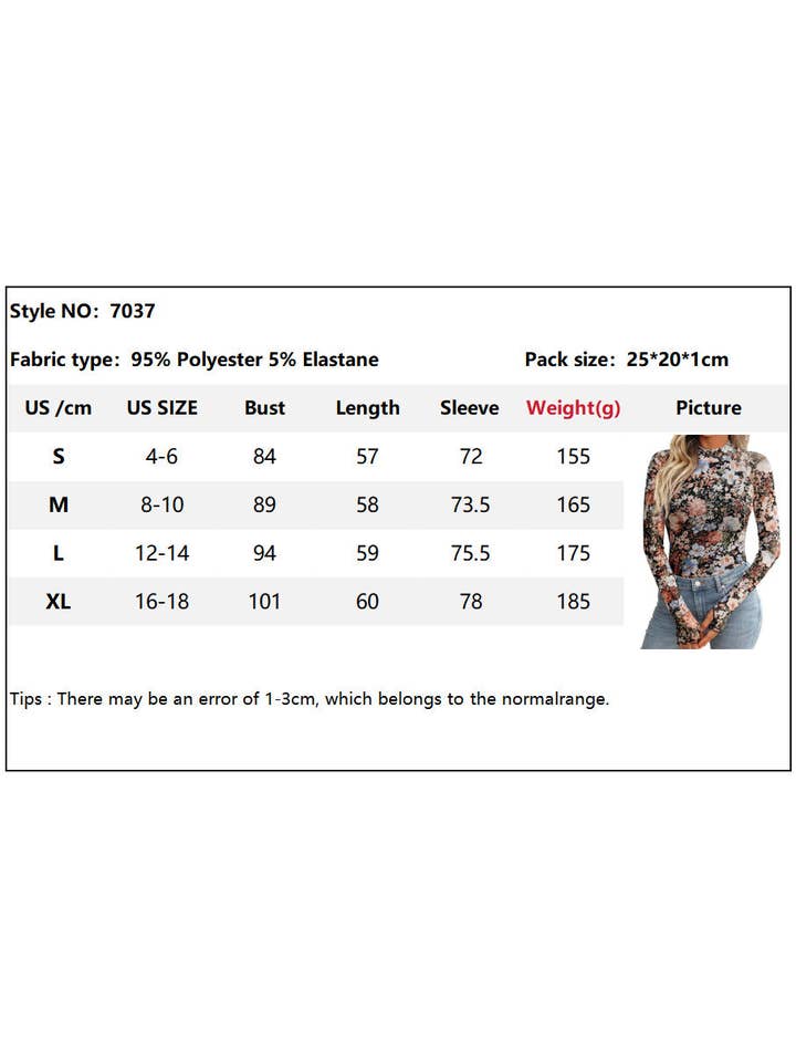 Lovesoft - Wholesale Blouse - Women's - Half High Neck Long Sleeve Tee Sexy Y2K Mesh Printed Top18