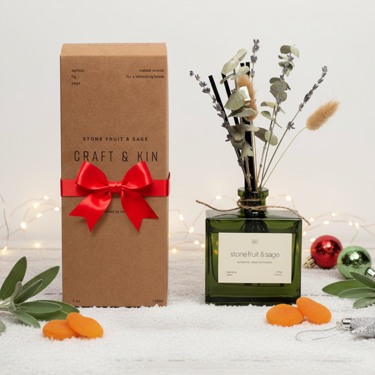 Craft & Kin - Wholesale Reed Diffuser - Green Glass Reed Diffuser with Flowers2