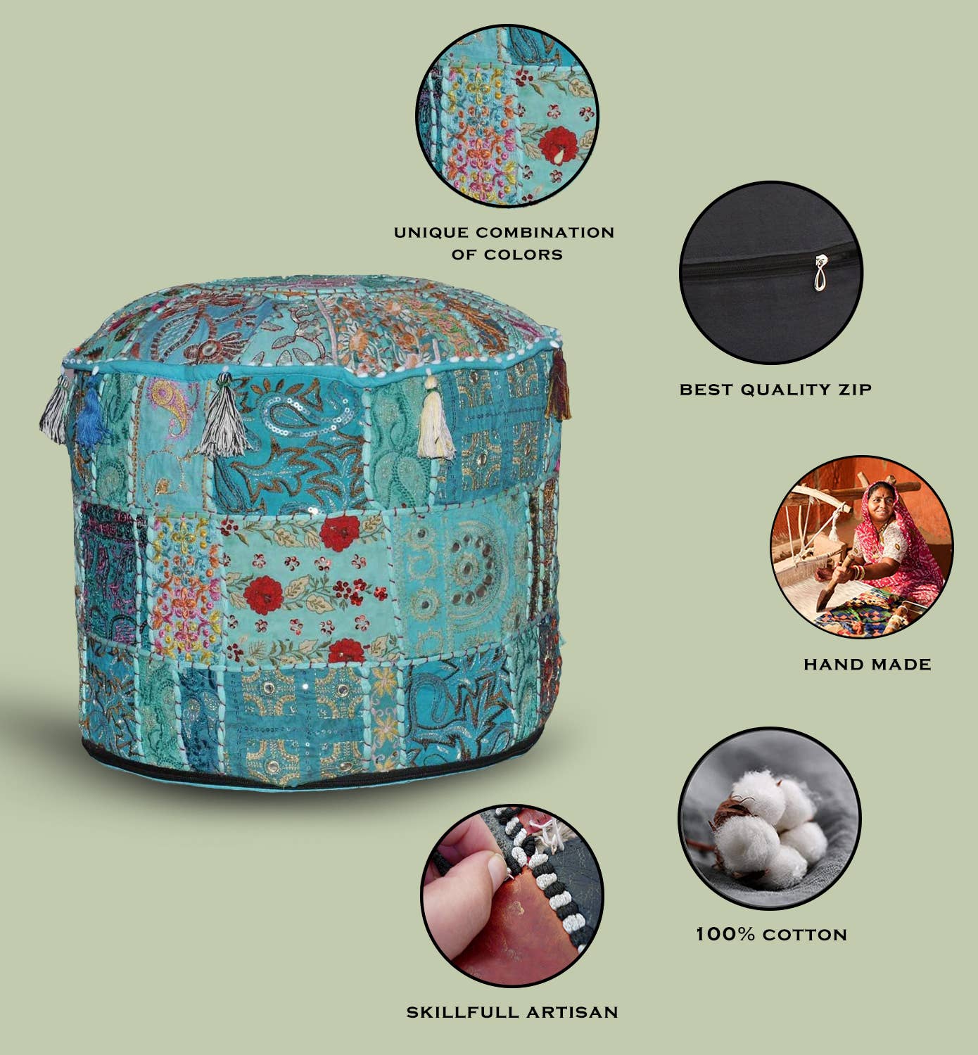 Aakriti Inc. - Wholesale Pouf - Aakriti Gallery Indian Pouf Footstool Ethnic Pouf Cover47